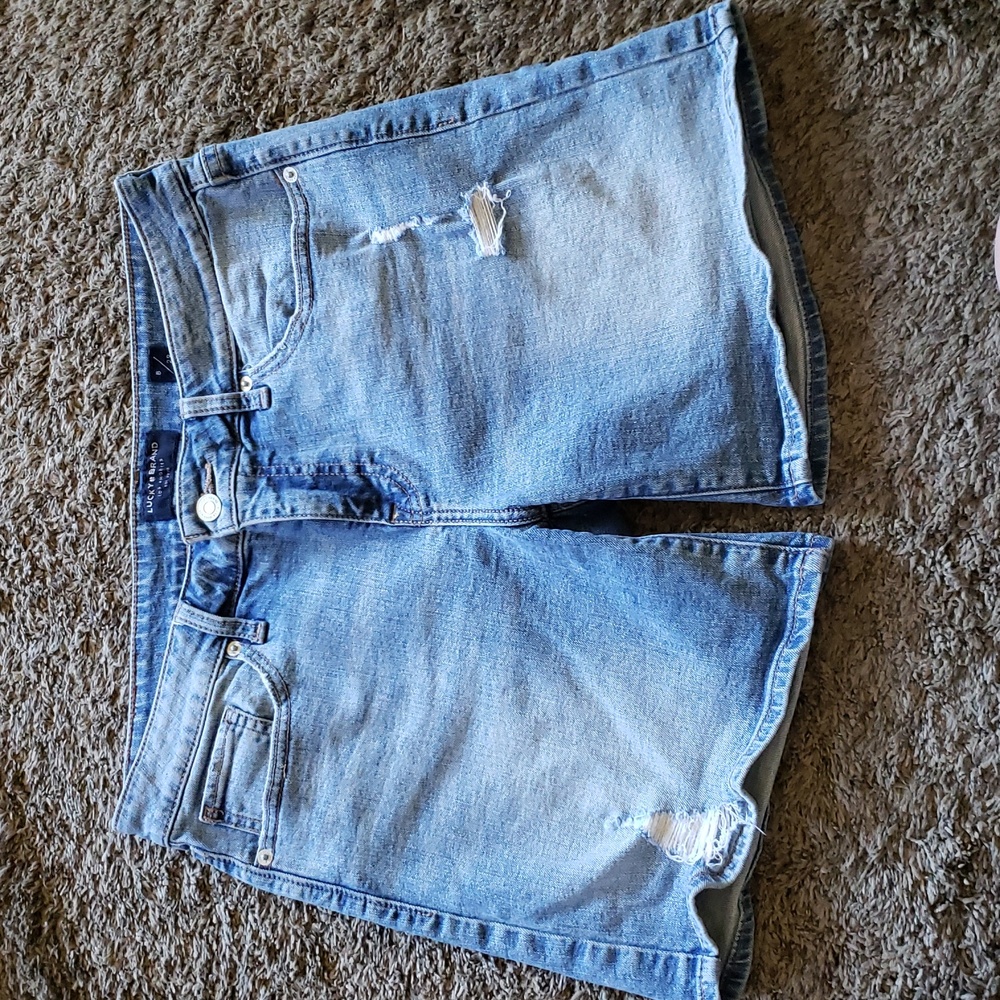 Lucky Womens 8 Light Blue Distressed Jean Shorts